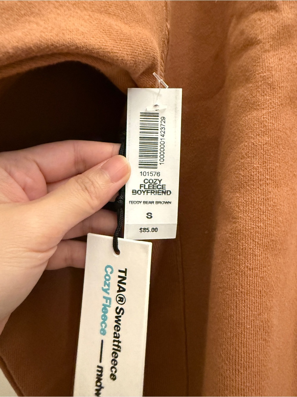 Aritzia TNA Sweatfleece Cozy Fleece Boyfriend Fit Crewneck Sweatshirt in Teddy B - Picture 2 of 9